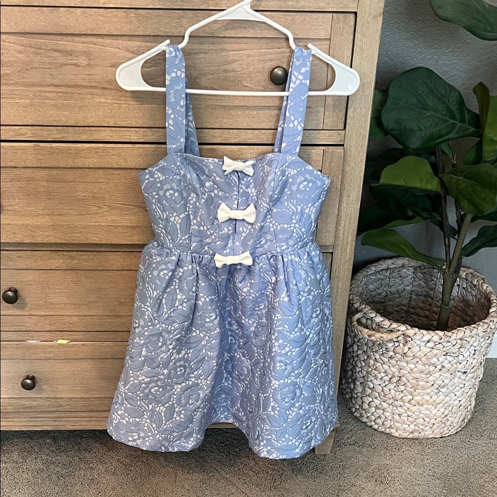 Red dress-Blue Floral Dress with Bows